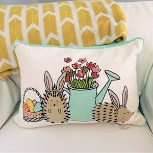 Bunny Tales Accent Throw Pillow Beaded Hedgehogs Embroidered with Easter Bunny